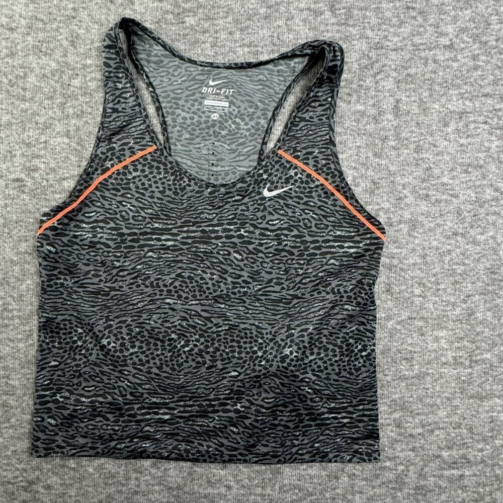 Nike Dri-Fit Womens XS Racerback Tank Top With Animal Print‎ Black Orange Womens